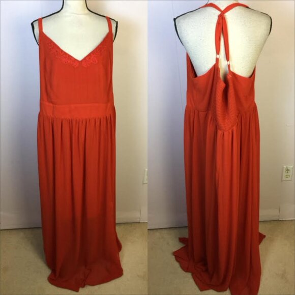 New! Torrid Maxi Tank Dress 4X Plus Orange Chiffon Embroidered Cross Back - Picture 1 of 15